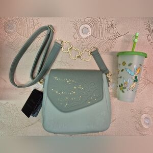 Loungefly Disney Tinker Bell 4-Leaf Clover Crossbody Bag Mint Green 24oz Tumbler